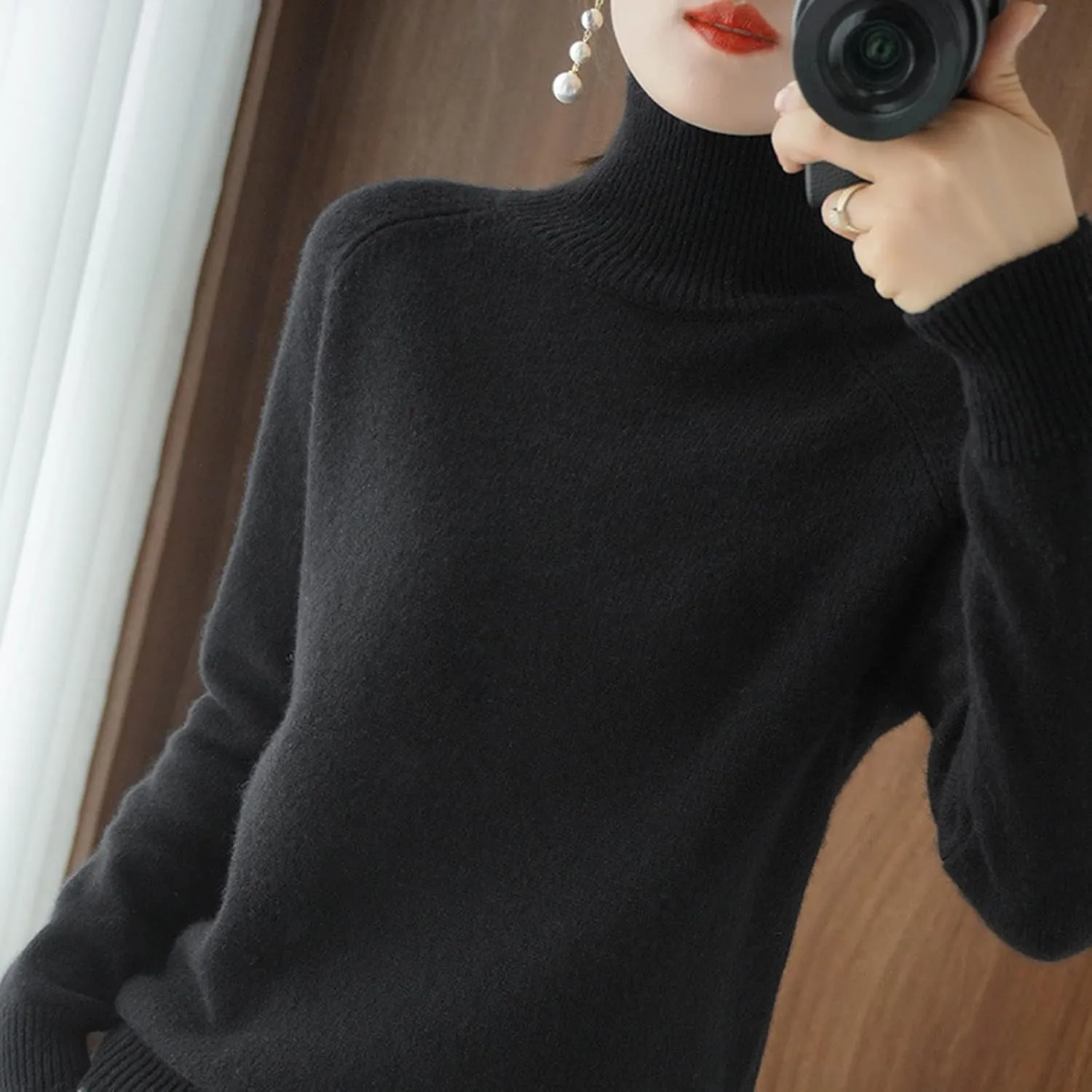 Big Sweaters for Women Sweater Women's Autumn and Winter Short Pullover Solid Color Loose Loose Crewneck Knit Solid