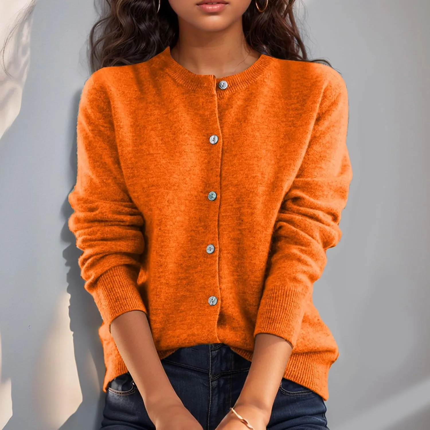 Cardigan Sweaters for Women Long Sleeve Crew Neck Button up Cardigans Dressy Casual Light Knit Sweater Coats Jacket