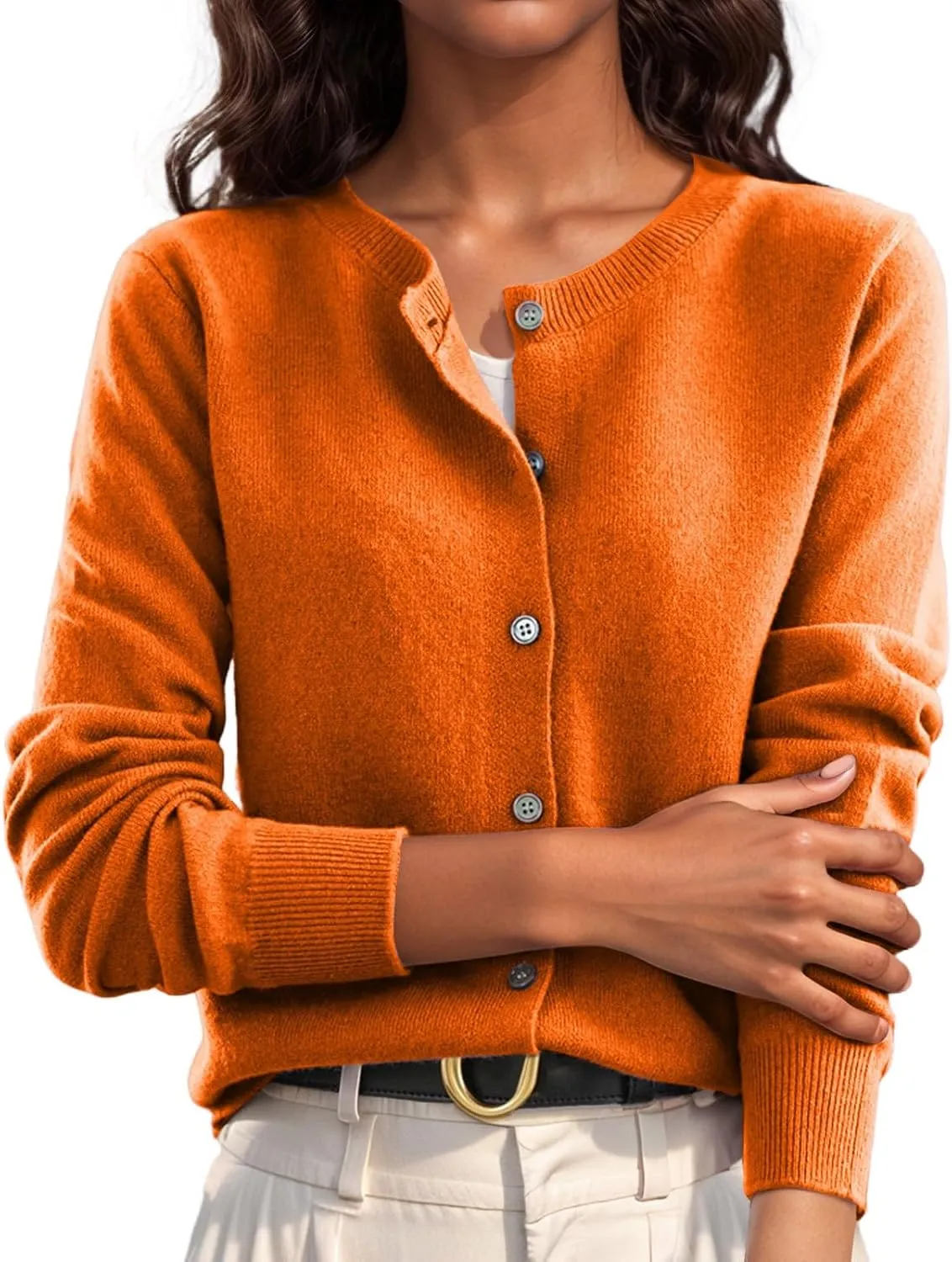 Cardigan Sweaters for Women Long Sleeve Crew Neck Button up Cardigans Dressy Casual Light Knit Sweater Coats Jacket