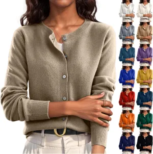 Cardigan Sweaters for Women Long Sleeve Crew Neck Button up Cardigans Dressy Casual Light Knit Sweater Coats Jacket