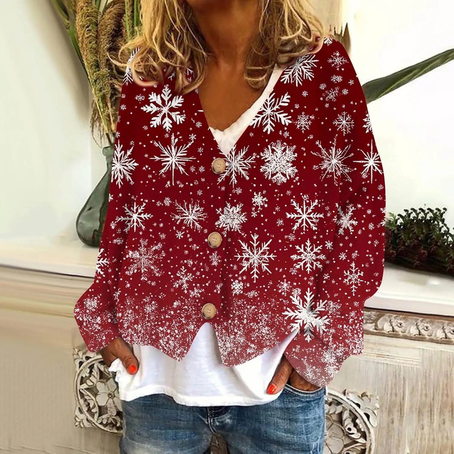 Christmas Cardigans for Women 2024 Flannel Fuzzy Cropped Cardigans Sweaters Cute Button Down Cozy Fleece Cardigans