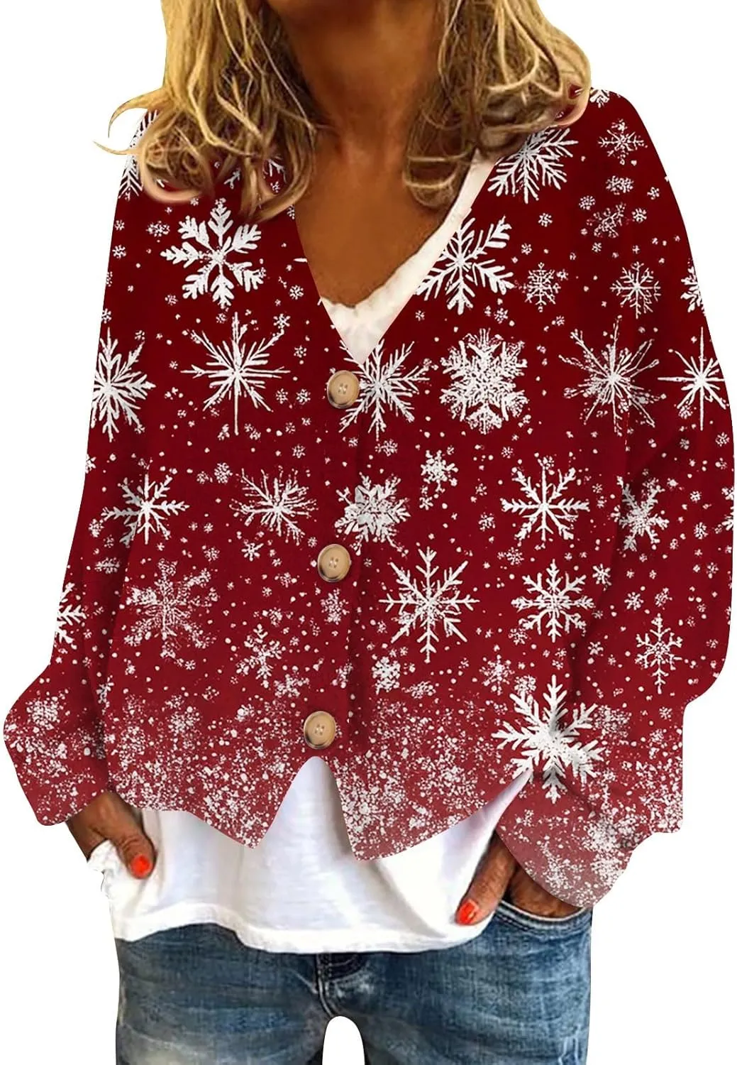 Christmas Cardigans for Women 2024 Flannel Fuzzy Cropped Cardigans Sweaters Cute Button Down Cozy Fleece Cardigans