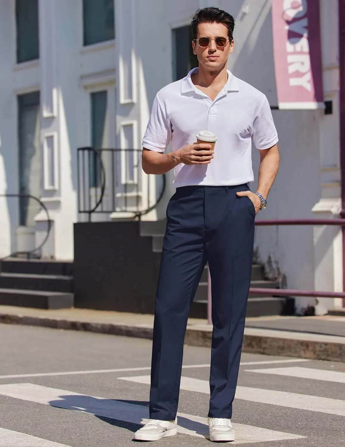 COOFANDY Mens Dress Pants Expandable Waist Wrinkle Free Suit Pants Flat Front Casual Dress Slacks