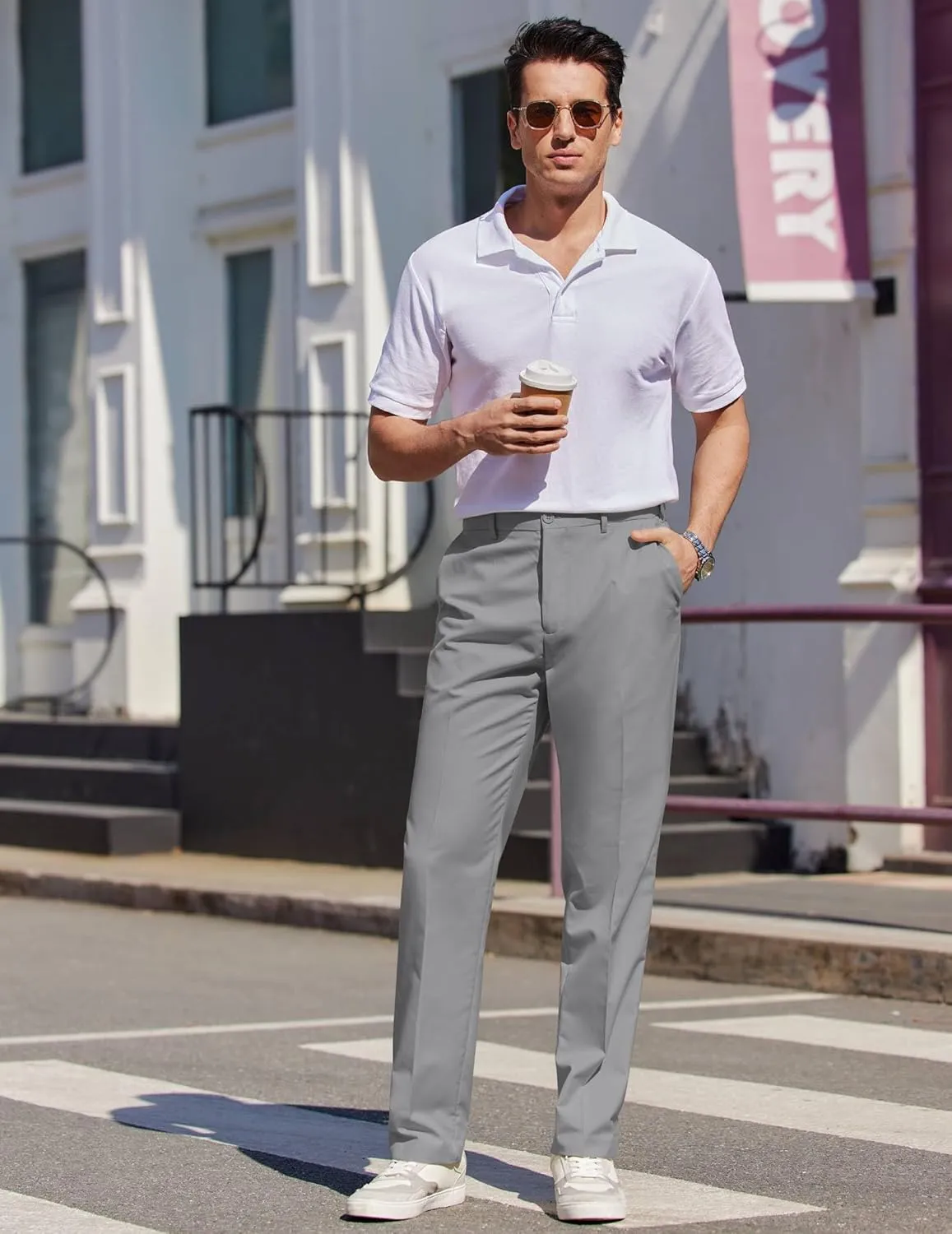 COOFANDY Mens Dress Pants Expandable Waist Wrinkle Free Suit Pants Flat Front Casual Dress Slacks