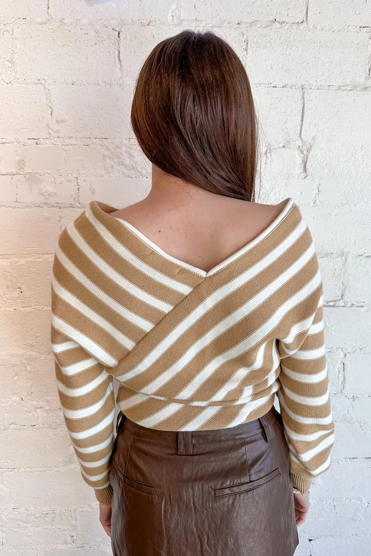 Cross Stripe V Neck Sweater