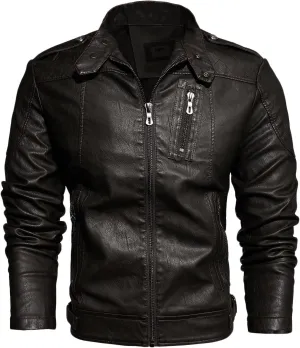 Dgoopd Mens Leather Jacket Stand Collar Moto Jacket Vintage Motorcycle Jacket Zip up Biker Jacket Plus Size PU Leather Jacket