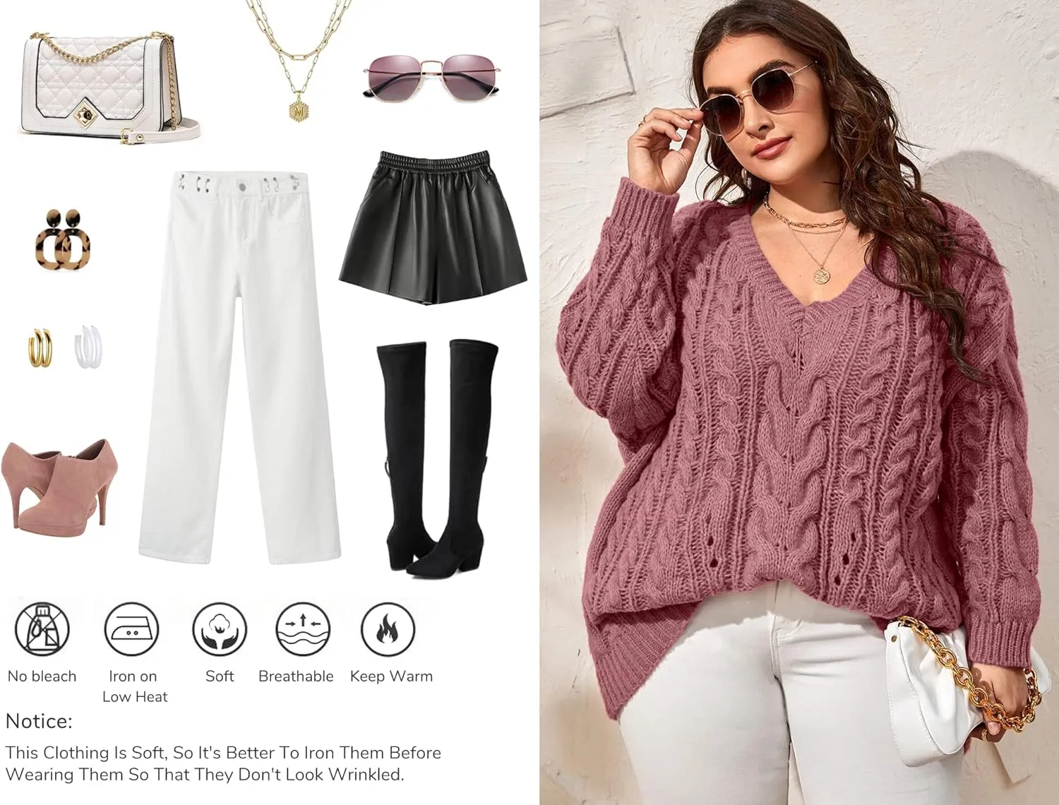 Dyexces Plus Size Sweaters for Women V Neck Long Sleeve Cable Knit Sweaters Casual Fall Sweaters Soft Jumper Tops