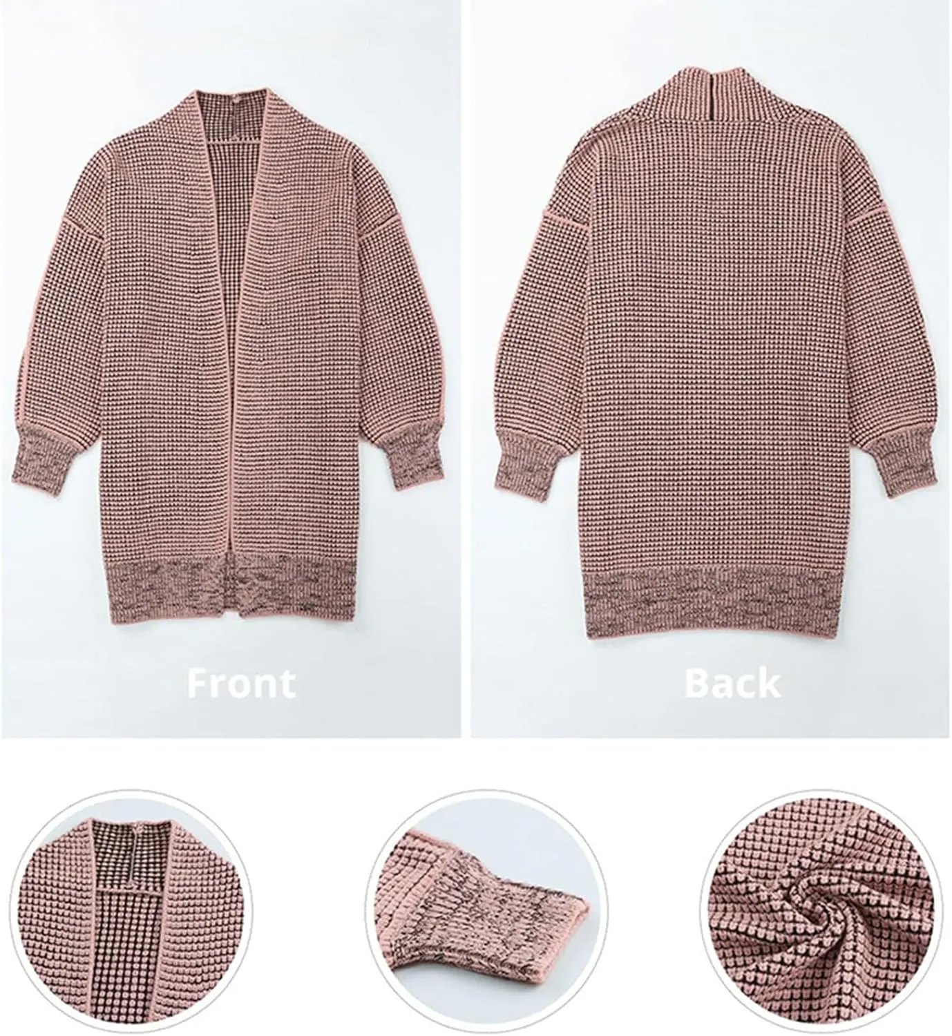 iLH Cardigan Sweater for Women Open Front Oversized Sleeve Cardigans Plaid Chunky Knit Coat Outwear Long Cardigans Coat