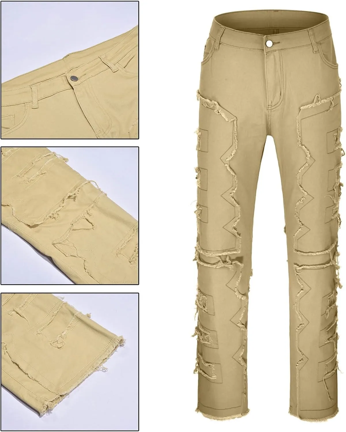 Jeans for Men Regular Fit Men's Black Stacked Jeans Ripped Jeans Regular Fit Patch Distressed Destroyed Denim