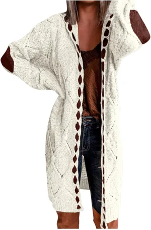 JEGULV Cardigan Sweaters for Women with Hooded Chunky Knit Sweaters Open Front Long Outwear Cardigan Solid Color Overcoats