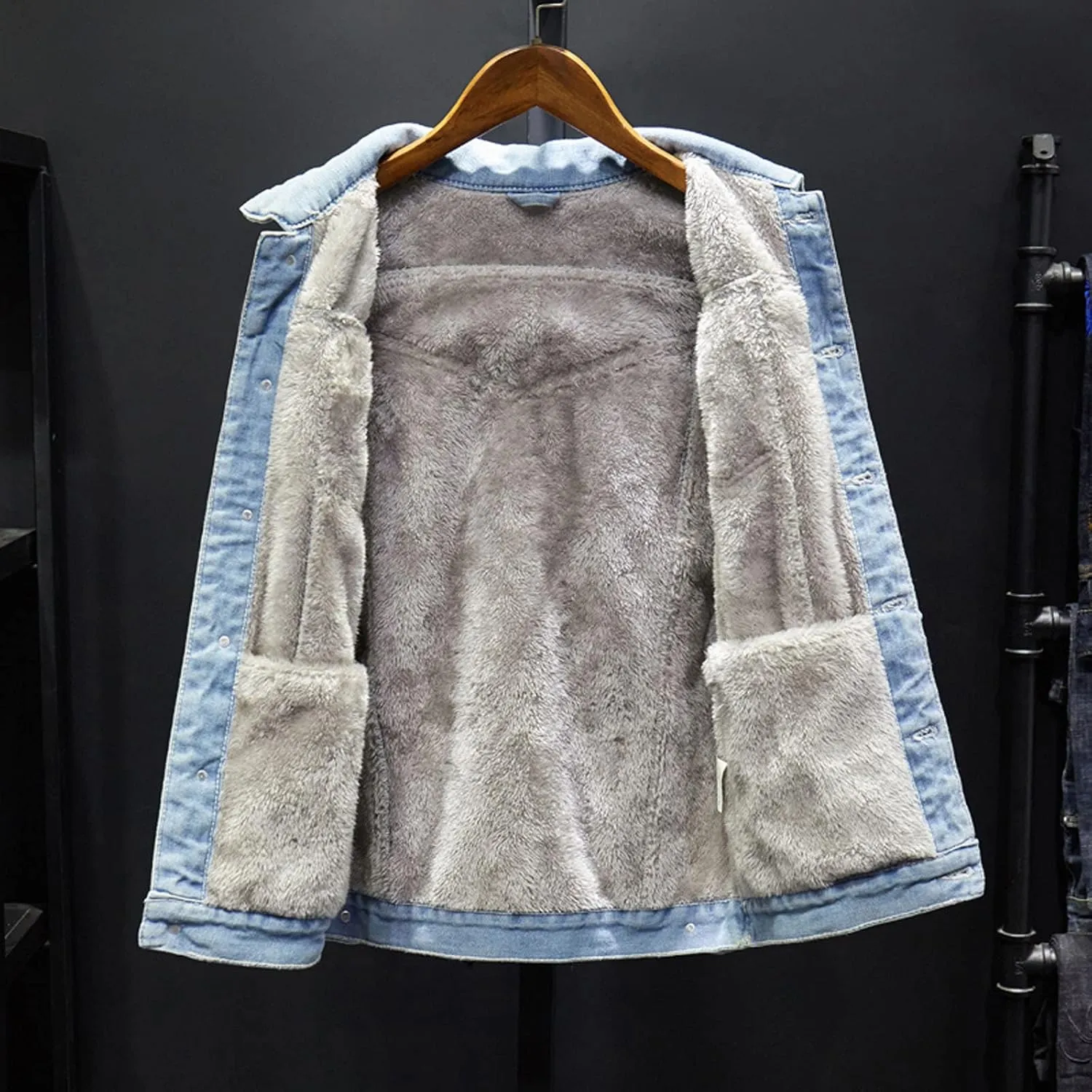 jsaierl Men's Denim Jacket Lapel Sherpa Fleece Lined Thicken Denim Jean Trucker Jacket Coats Slim Casual Jean Jacket