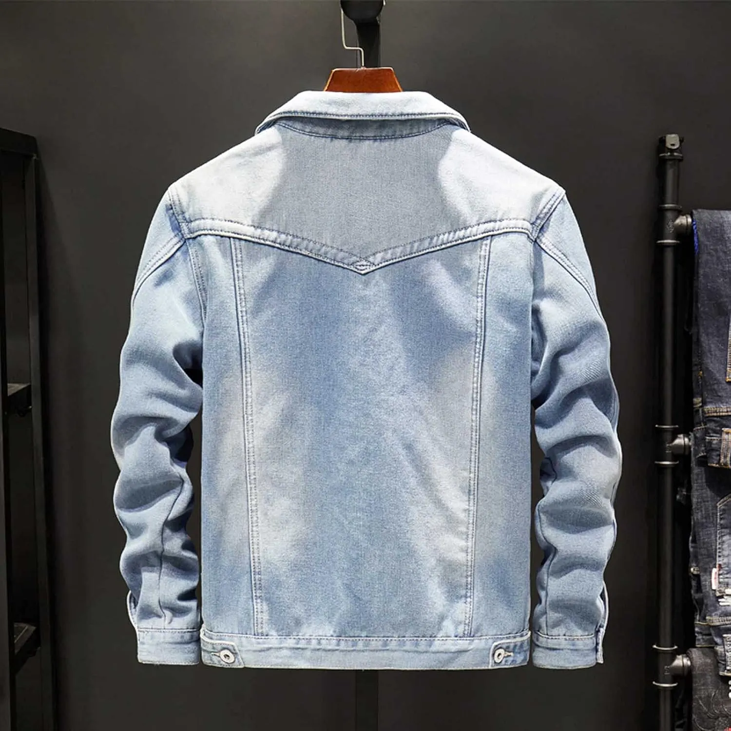 jsaierl Men's Denim Jacket Lapel Sherpa Fleece Lined Thicken Denim Jean Trucker Jacket Coats Slim Casual Jean Jacket