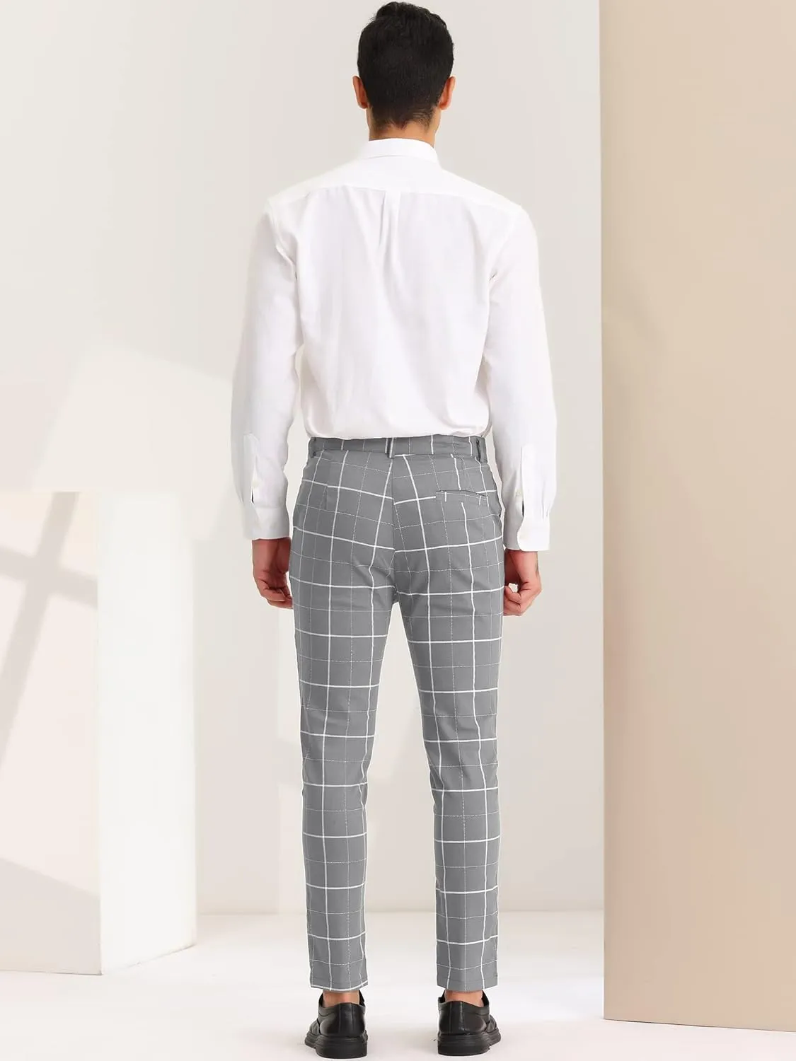 Lars Amadeus Men's Dress Plaid Pants Slim Fit Stretch Flat Front Dress Pants Plaid Slacks Trousers