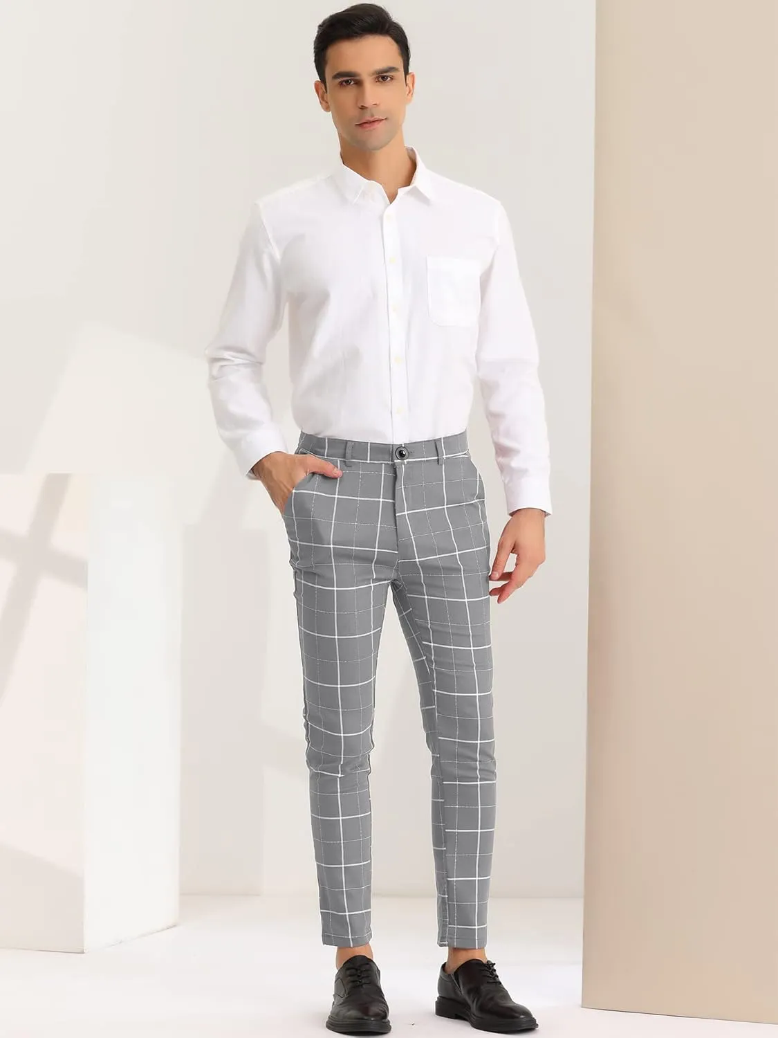 Lars Amadeus Men's Dress Plaid Pants Slim Fit Stretch Flat Front Dress Pants Plaid Slacks Trousers