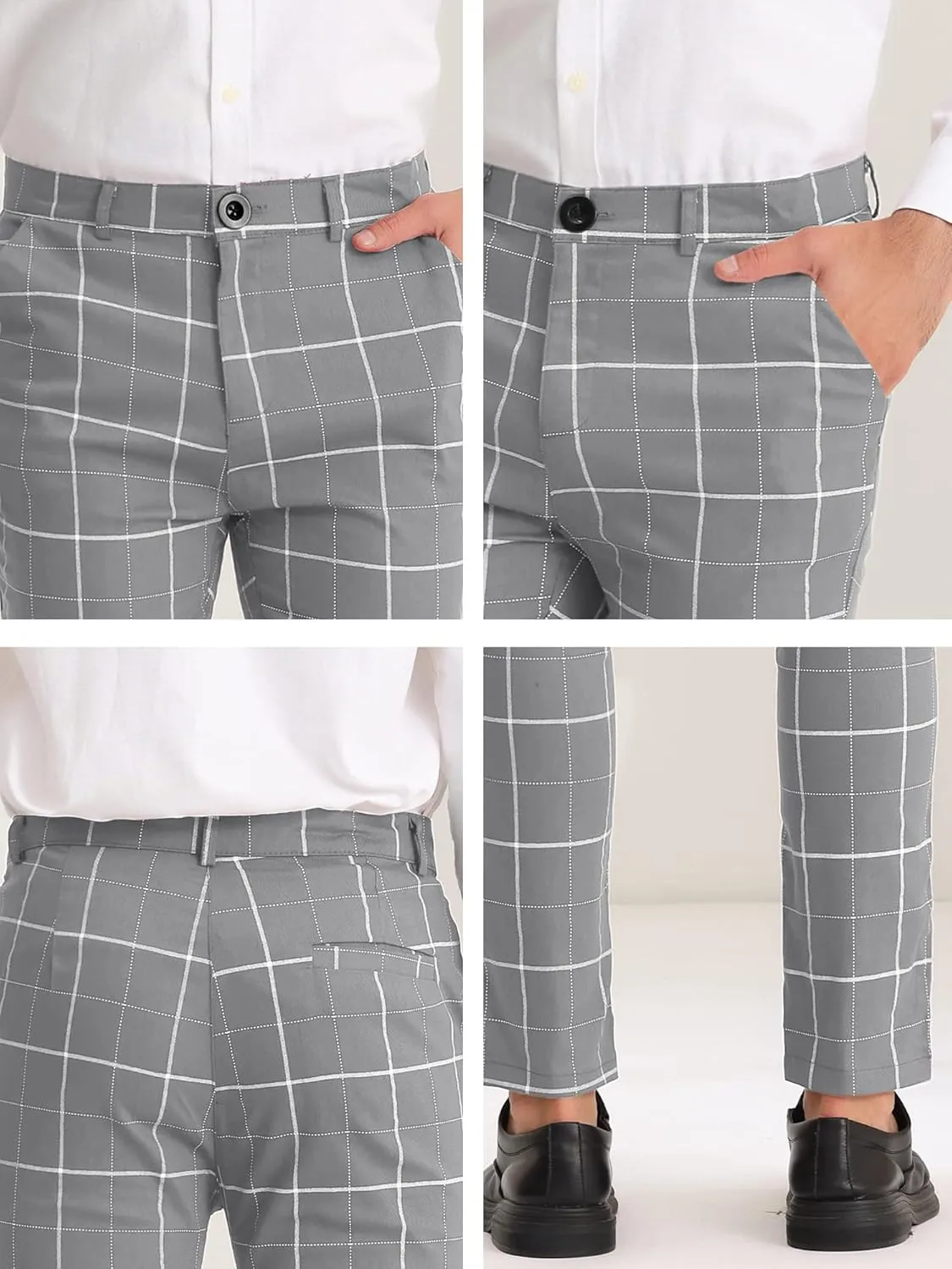 Lars Amadeus Men's Dress Plaid Pants Slim Fit Stretch Flat Front Dress Pants Plaid Slacks Trousers