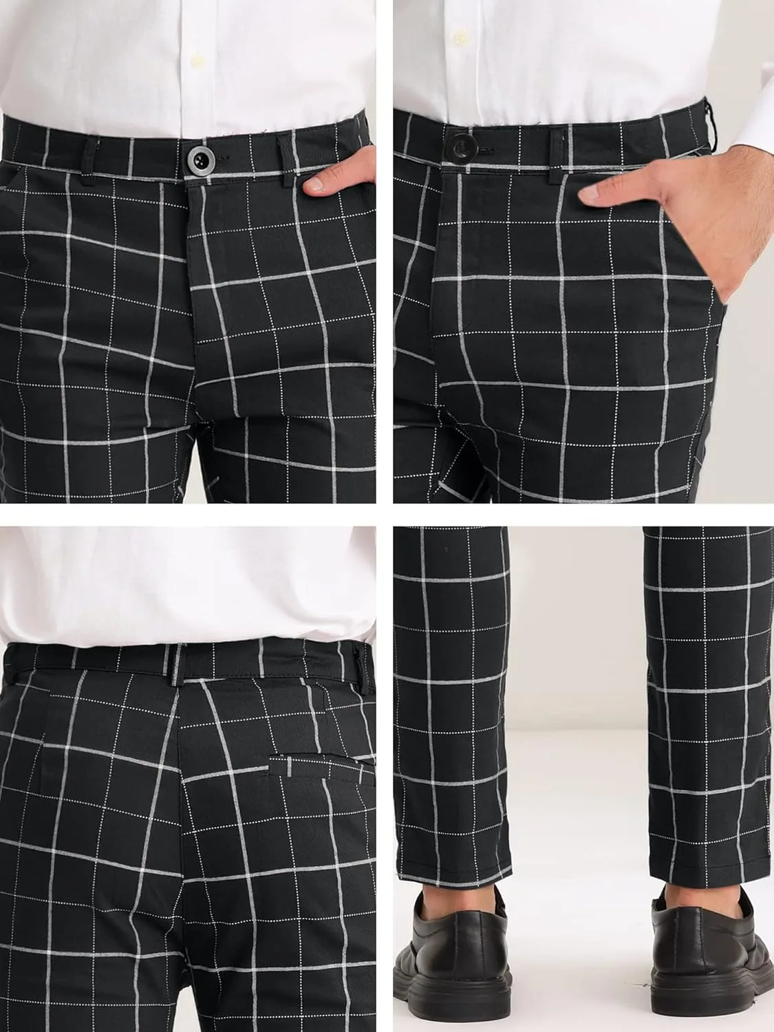 Lars Amadeus Men's Dress Plaid Pants Slim Fit Stretch Flat Front Dress Pants Plaid Slacks Trousers