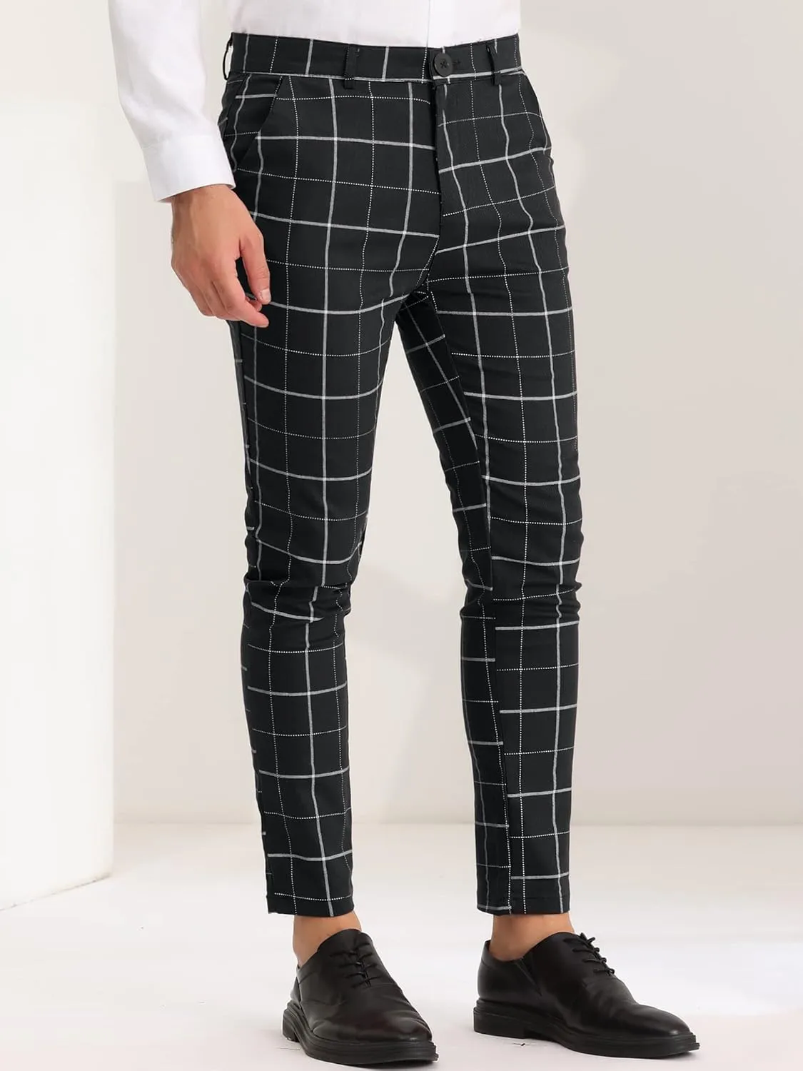 Lars Amadeus Men's Dress Plaid Pants Slim Fit Stretch Flat Front Dress Pants Plaid Slacks Trousers