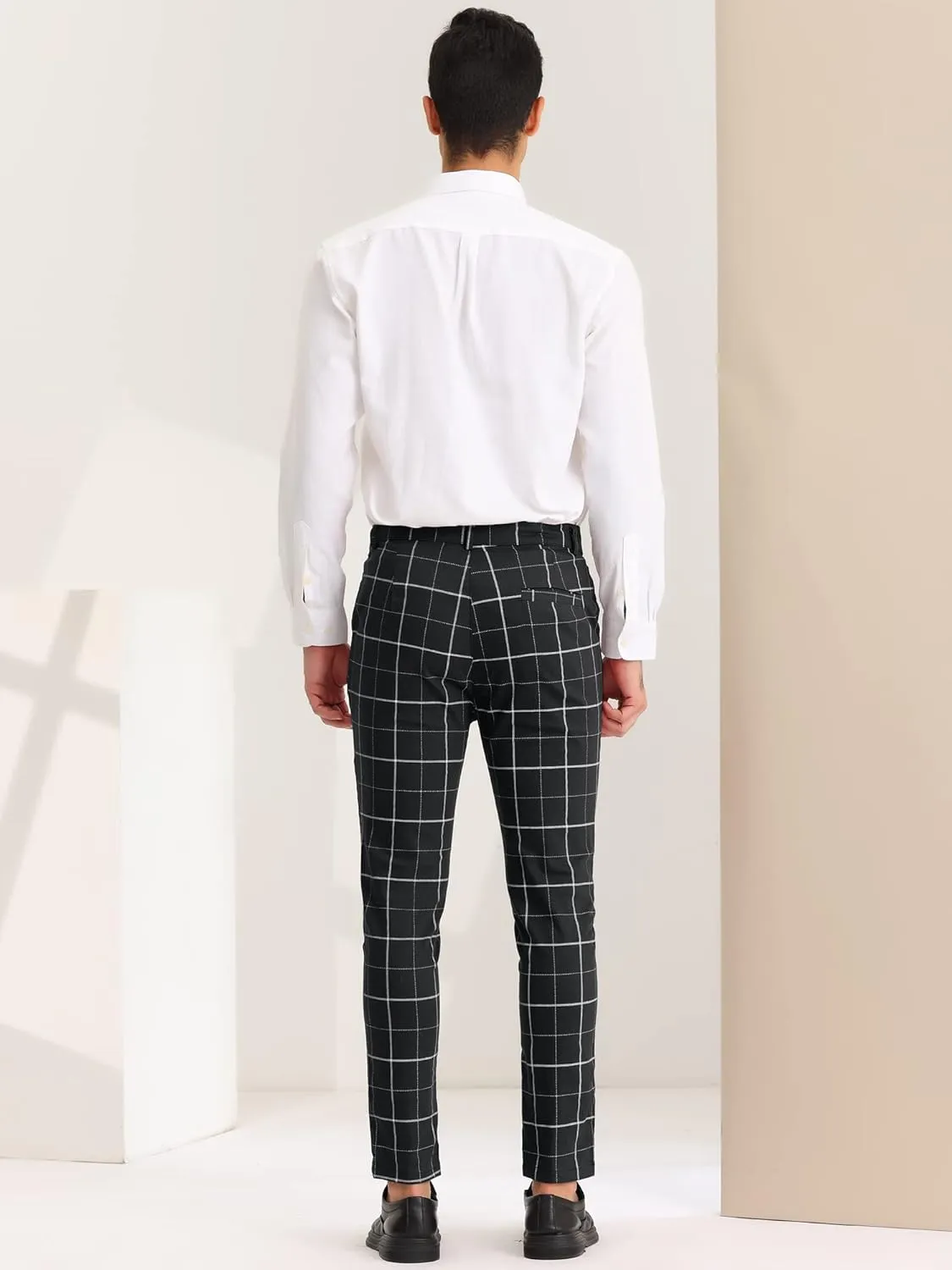 Lars Amadeus Men's Dress Plaid Pants Slim Fit Stretch Flat Front Dress Pants Plaid Slacks Trousers