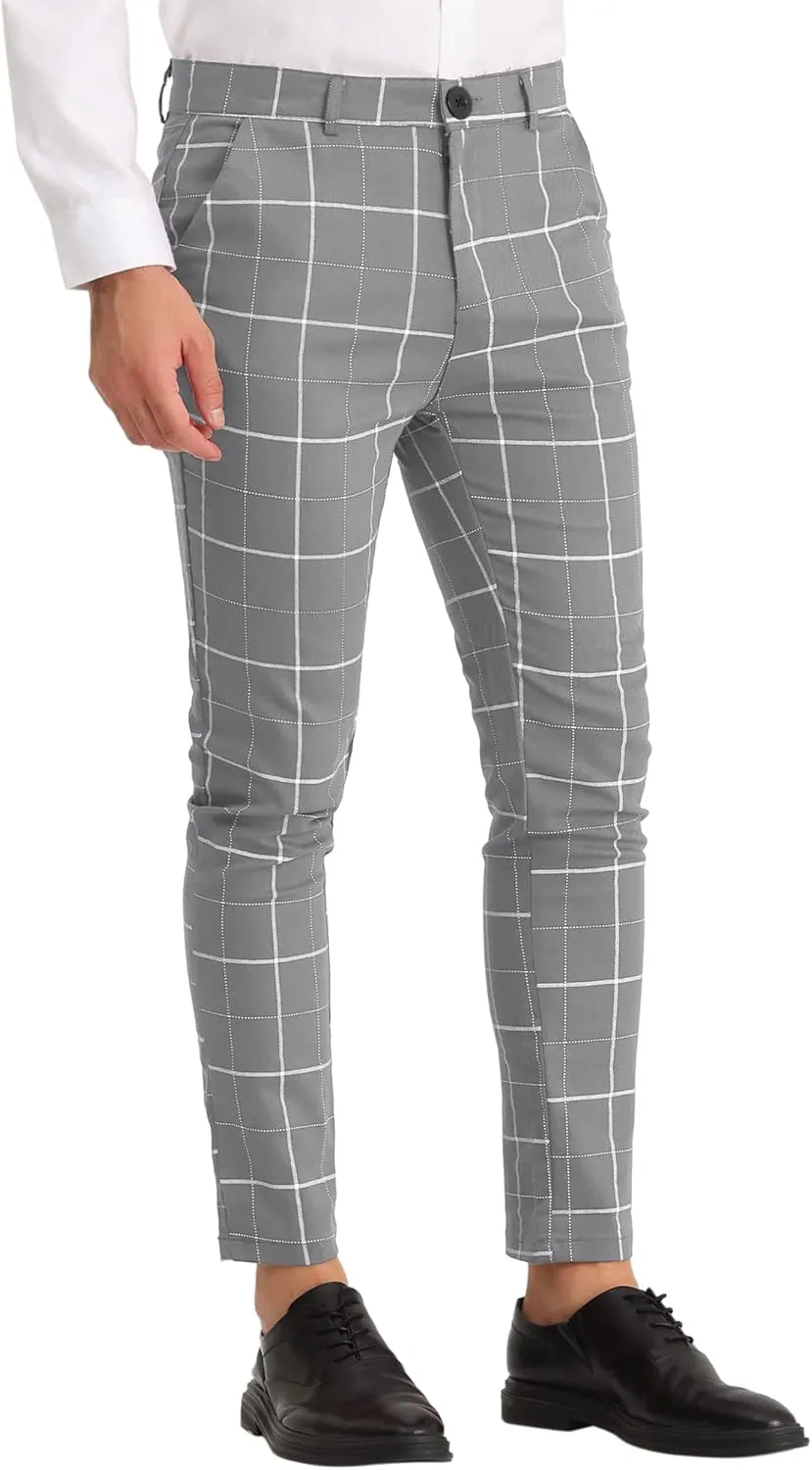 Lars Amadeus Men's Dress Plaid Pants Slim Fit Stretch Flat Front Dress Pants Plaid Slacks Trousers