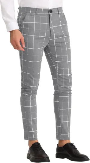 Lars Amadeus Men's Dress Plaid Pants Slim Fit Stretch Flat Front Dress Pants Plaid Slacks Trousers