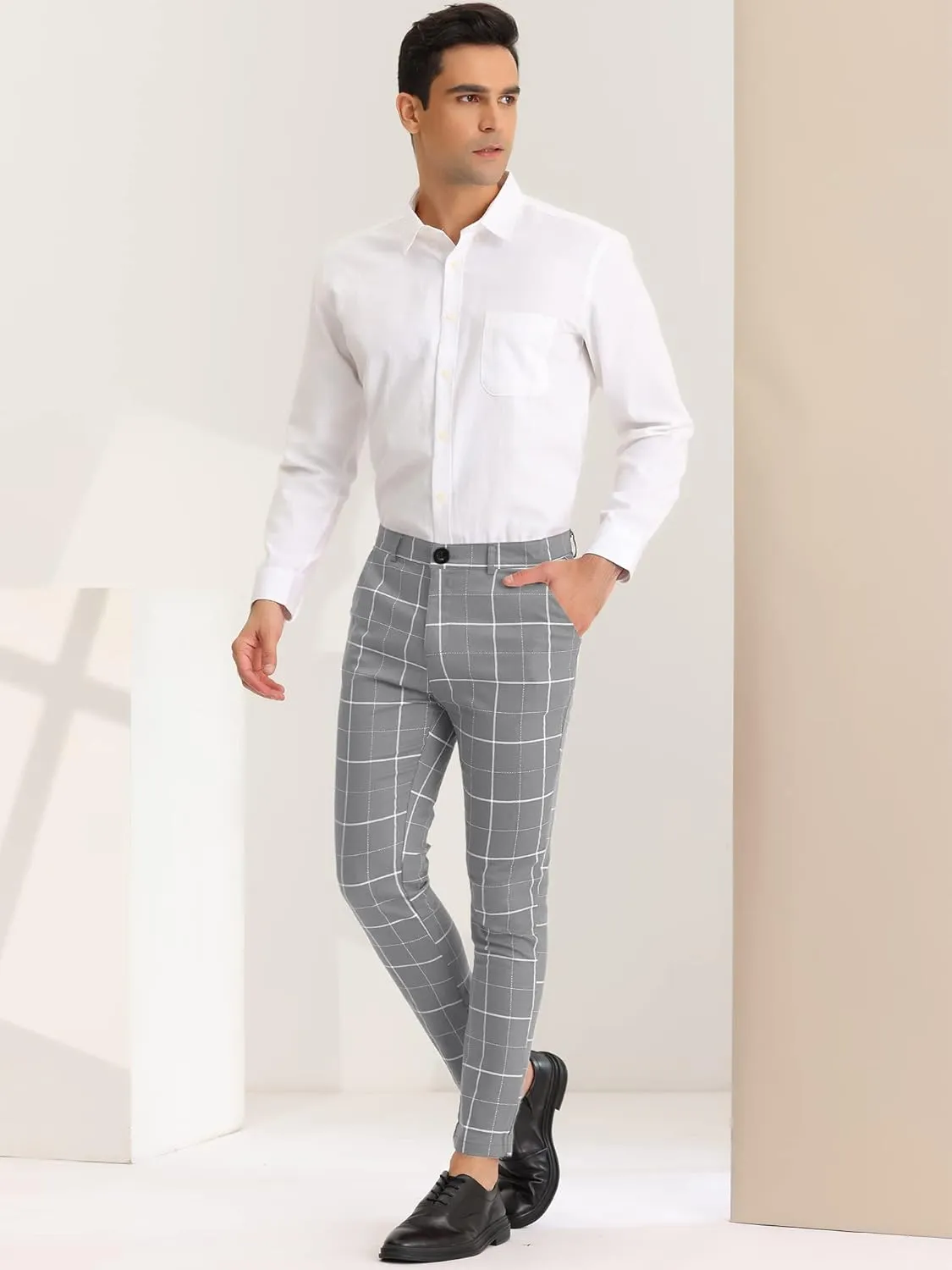 Lars Amadeus Men's Dress Plaid Pants Slim Fit Stretch Flat Front Dress Pants Plaid Slacks Trousers