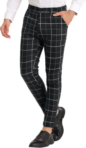 Lars Amadeus Men's Dress Plaid Pants Slim Fit Stretch Flat Front Dress Pants Plaid Slacks Trousers