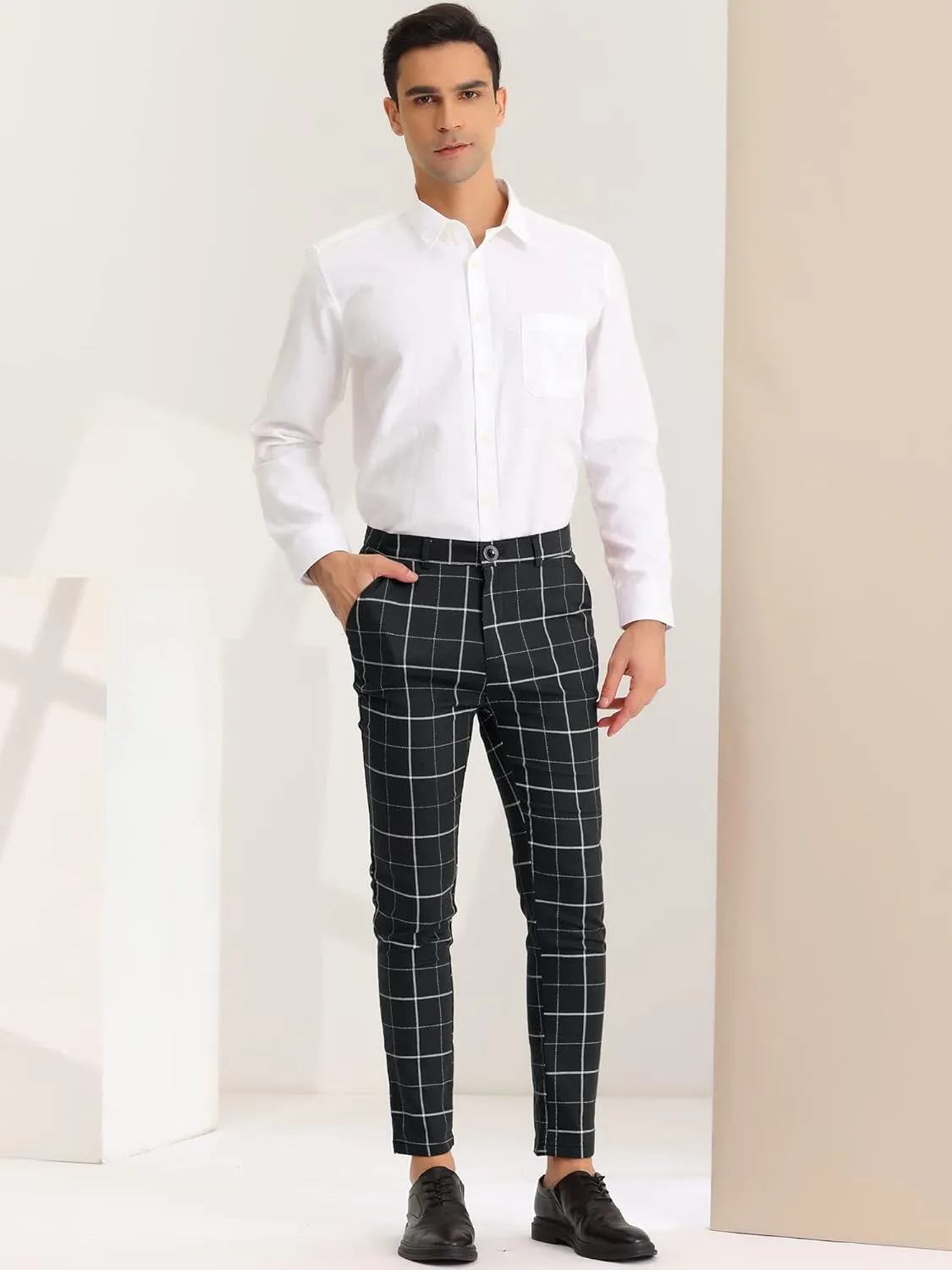 Lars Amadeus Men's Dress Plaid Pants Slim Fit Stretch Flat Front Dress Pants Plaid Slacks Trousers