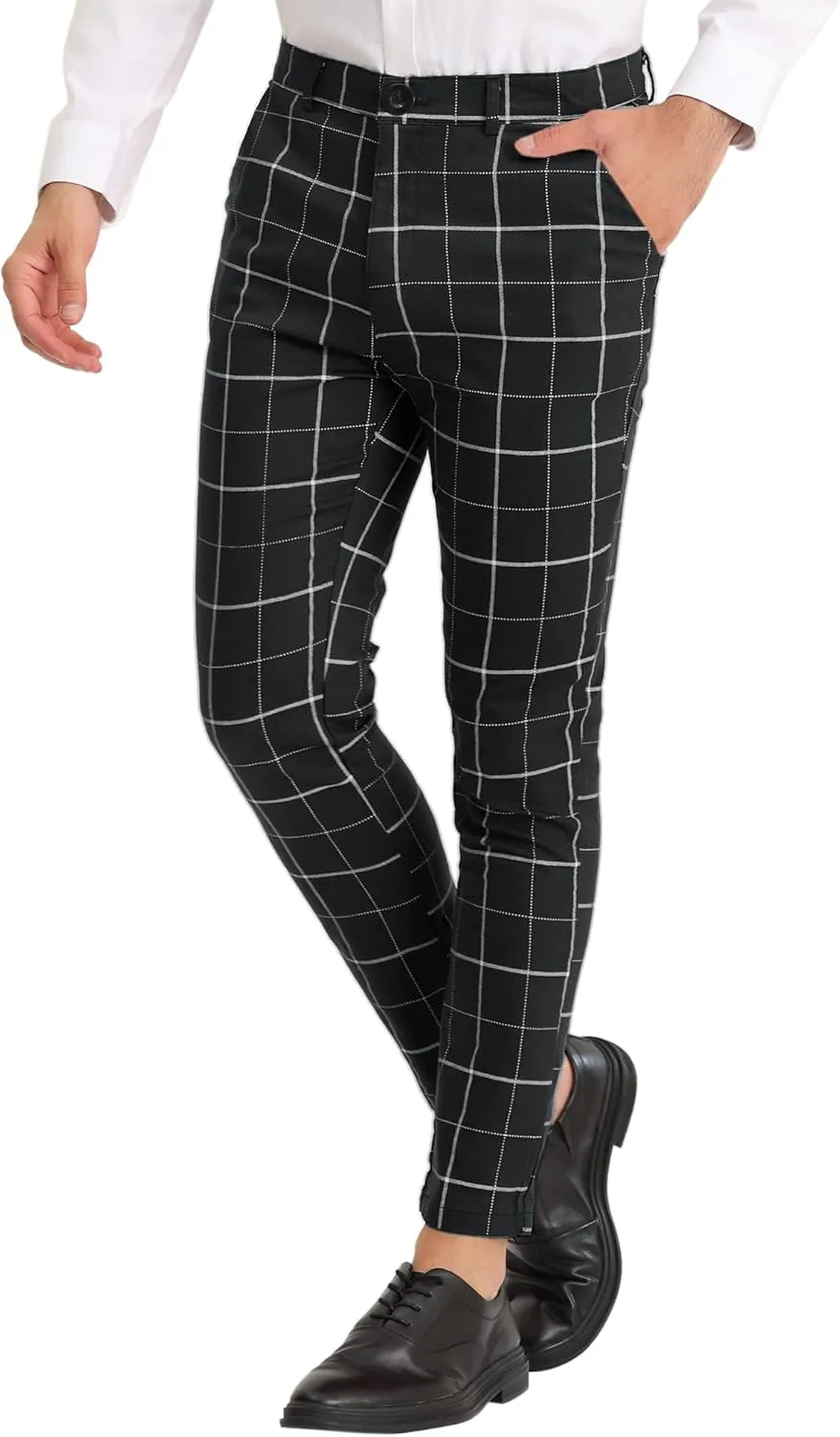 Lars Amadeus Men's Dress Plaid Pants Slim Fit Stretch Flat Front Dress Pants Plaid Slacks Trousers