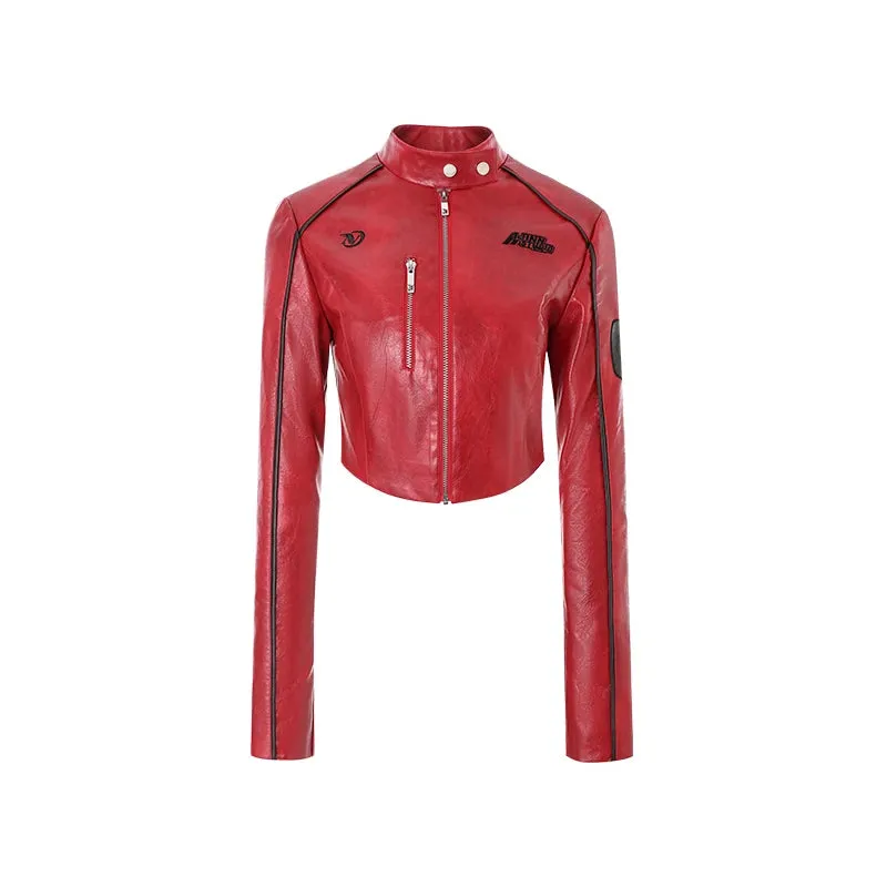 Leather Bomber Jacket Women's Cropped Coat Patchwork Vintage  Windbreaker Casual Autumn Long Sleeves Statue Outer