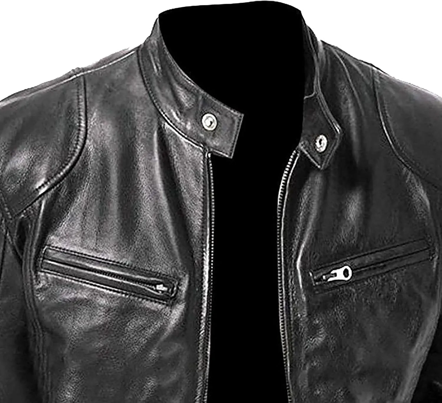 Leather Jacket Men Big And Tall Oversized Full Zip Stand Collar Jackets Faux Leather Motocycle Coats Outwear Pockets