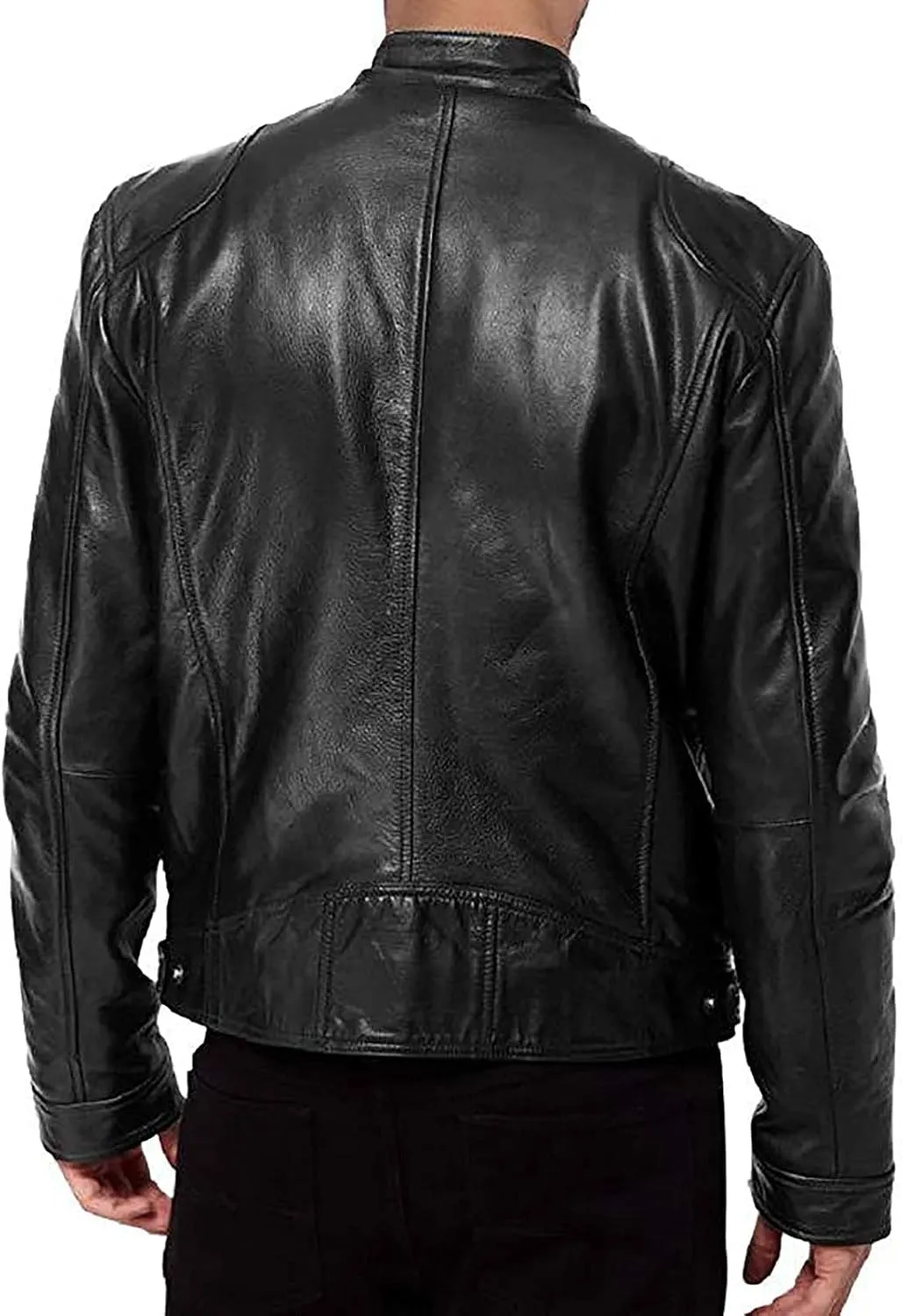 Leather Jacket Men Big And Tall Oversized Full Zip Stand Collar Jackets Faux Leather Motocycle Coats Outwear Pockets