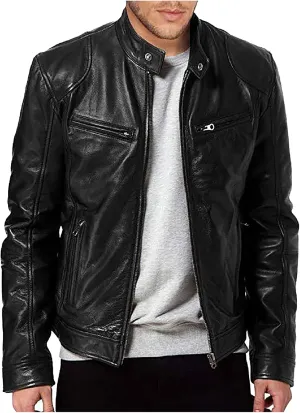 Leather Jacket Men Big And Tall Oversized Full Zip Stand Collar Jackets Faux Leather Motocycle Coats Outwear Pockets