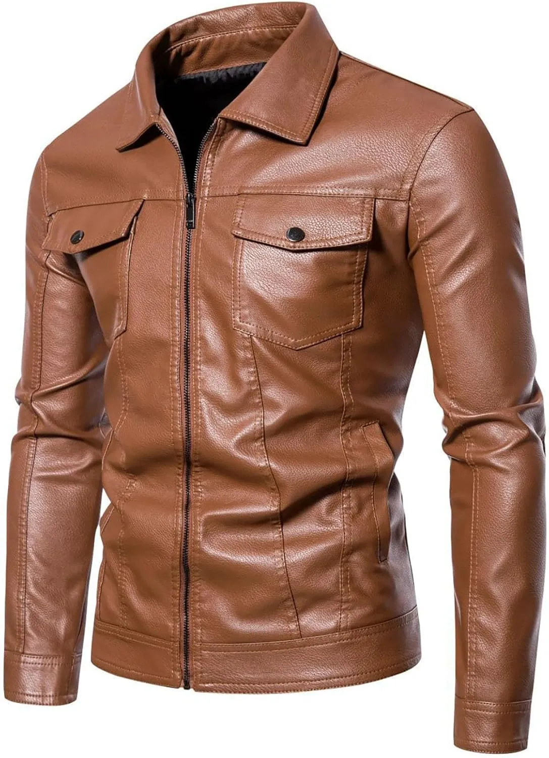 Leather Jacket Men Fleece Lined Motorcycle Jacket Waterproof Biker Jacket Plus Size Winter Coat Casual Moto Jacket