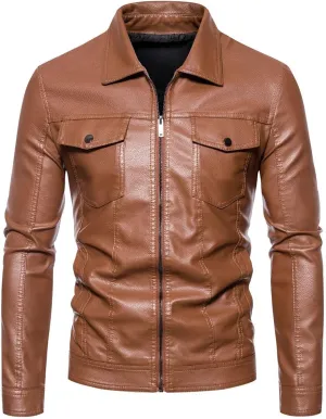 Leather Jacket Men Fleece Lined Motorcycle Jacket Waterproof Biker Jacket Plus Size Winter Coat Casual Moto Jacket