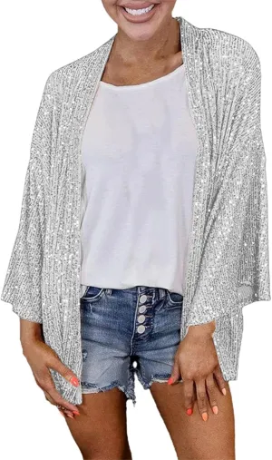 Lightweight Cardigans for Women 2024 Summer Loose Fit Long Sleeve Sequin Cardigan Solid Color Casual Blouses