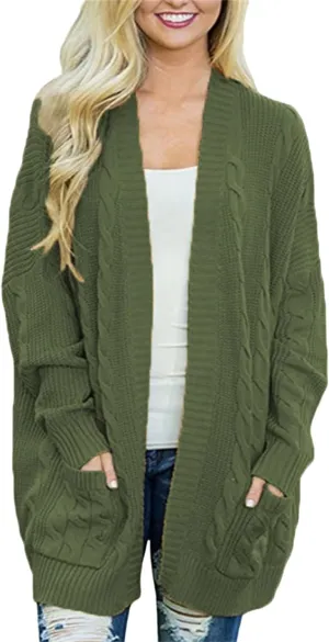 Long Cardigan Sweaters for Women Open Front Long Sleeve Cardigans Chunky Knitted Sweaters Outwear with Pockets