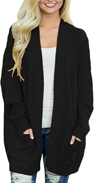 Long Cardigan Sweaters for Women Open Front Long Sleeve Cardigans Chunky Knitted Sweaters Outwear with Pockets