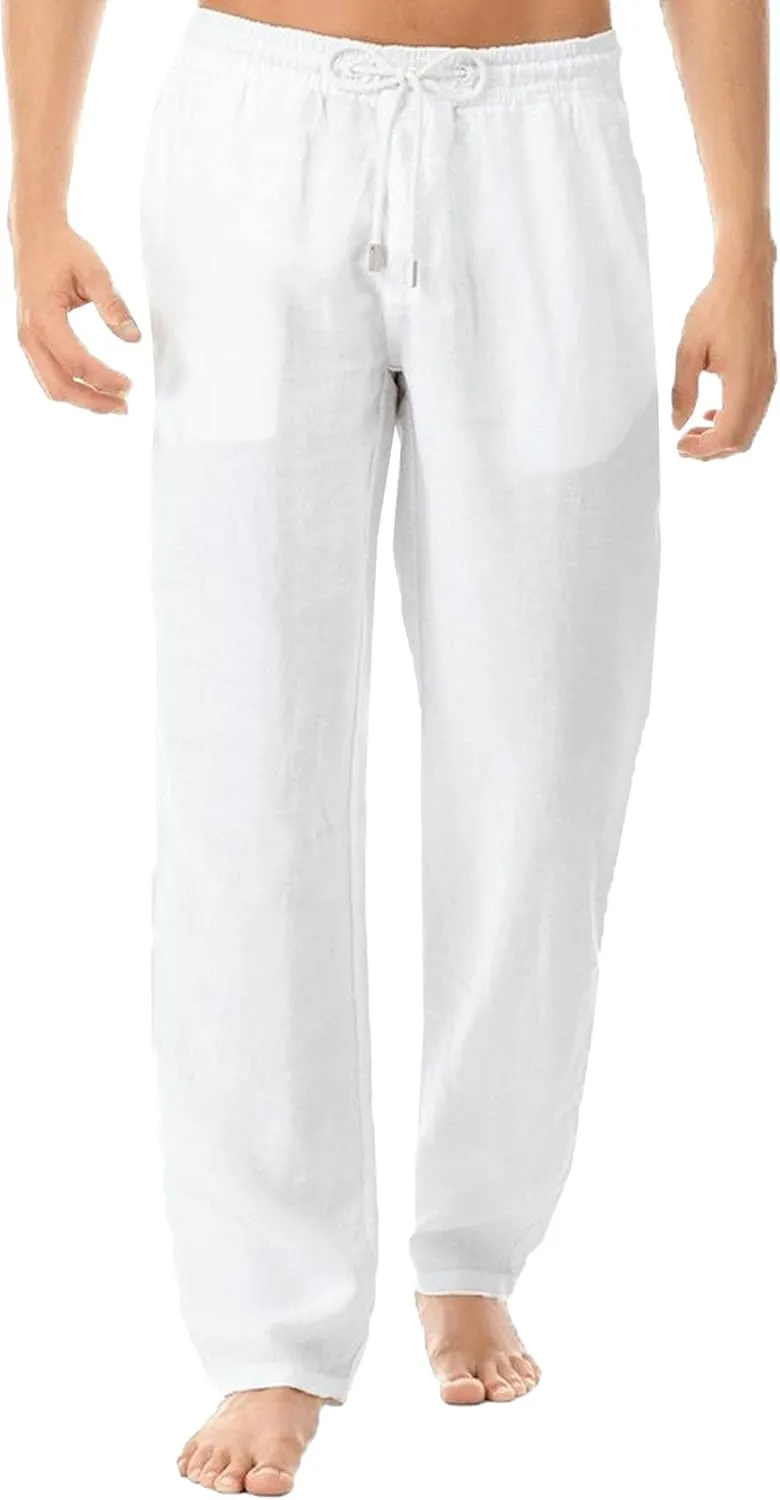 Men's Casual Elastic Waist Lantern Pants Lightweight Linen Lounge Trousers Classic Jogger Yoga Loose Chinos (White,XX-Large)