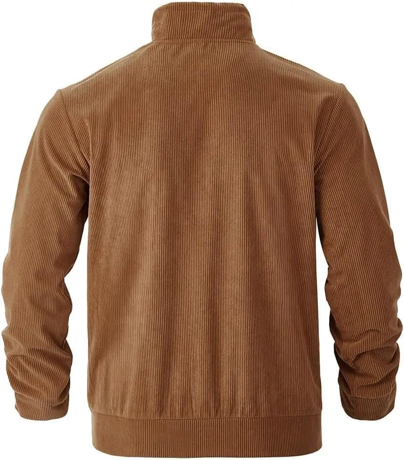 Men's Corduroy Hooded Trucker Jacket Slim Fit Button-Up Winter Casual Coat with Pockets