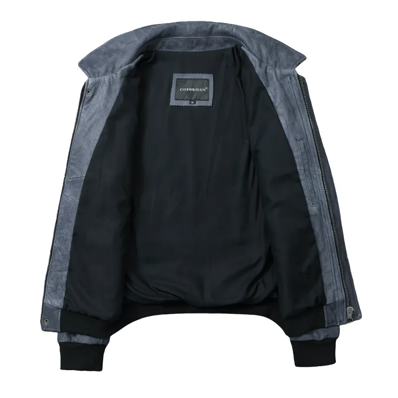 Men’s Embroidery Motorcycle Jackets with Big Pockets / Zippers Genuine Leather Jackets