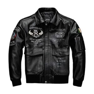 Men’s Embroidery Motorcycle Jackets with Big Pockets / Zippers Genuine Leather Jackets