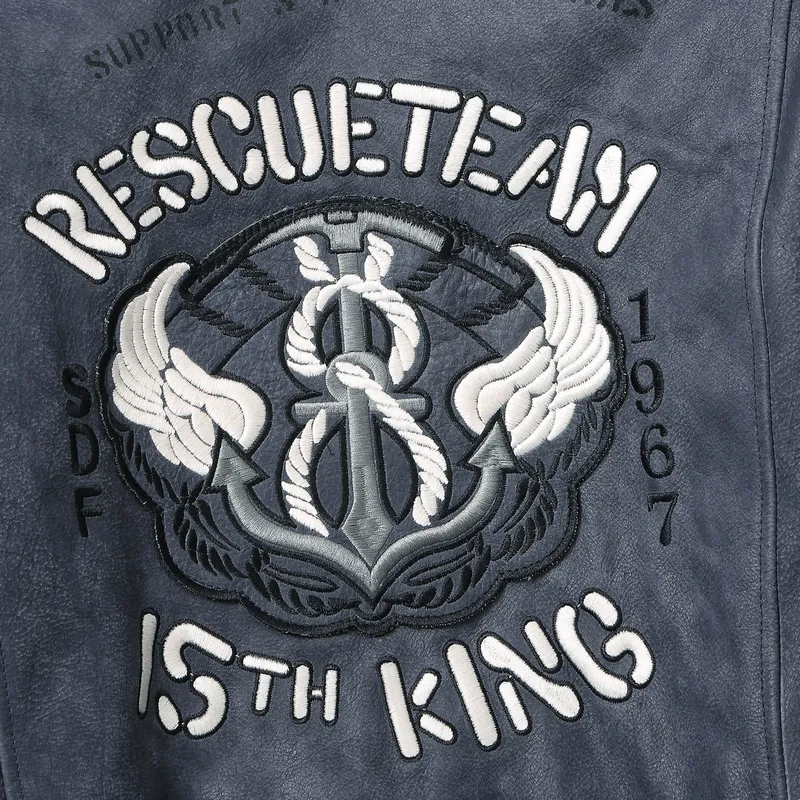 Men’s Embroidery Motorcycle Jackets with Big Pockets / Zippers Genuine Leather Jackets