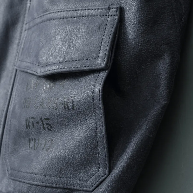 Men’s Embroidery Motorcycle Jackets with Big Pockets / Zippers Genuine Leather Jackets
