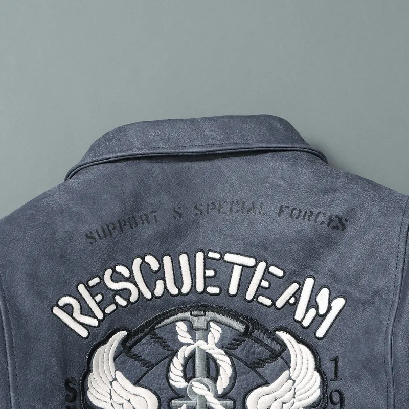 Men’s Embroidery Motorcycle Jackets with Big Pockets / Zippers Genuine Leather Jackets