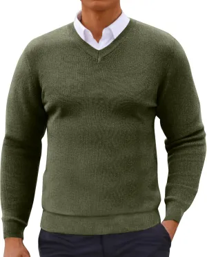 Mens Fashion V Neck Sweaters Lightweight Banded Bottom Long Sleeve Slim Fit Pullover Business Casual Dress Sweater