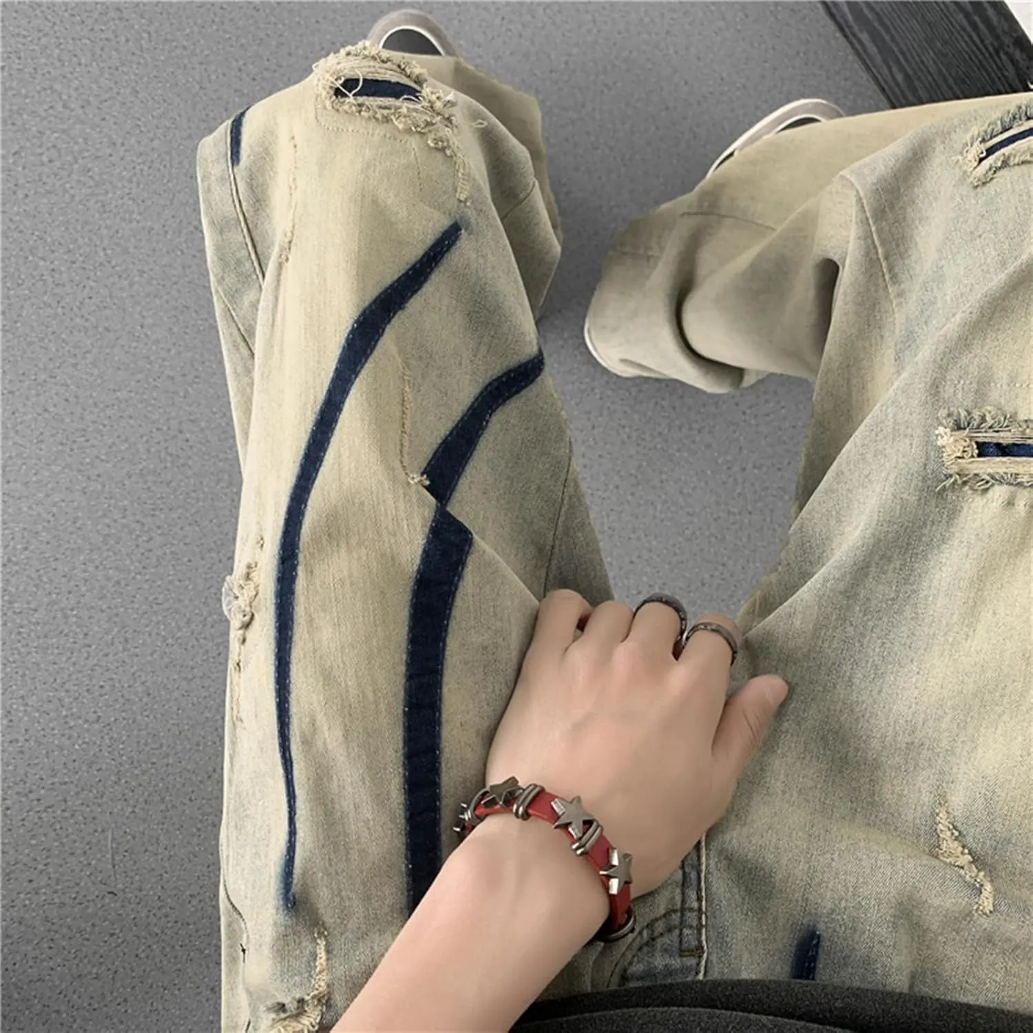 Men's Ripped Distressed Design Regular Fit Jeans Casual Loose Jeans