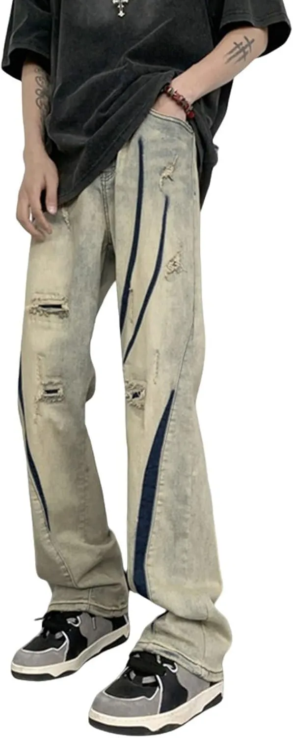 Men's Ripped Distressed Design Regular Fit Jeans Casual Loose Jeans