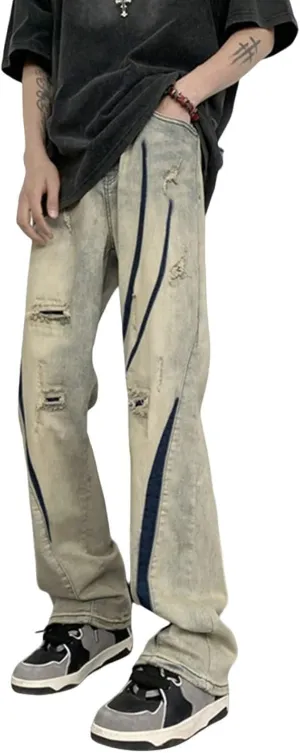 Men's Ripped Distressed Design Regular Fit Jeans Casual Loose Jeans