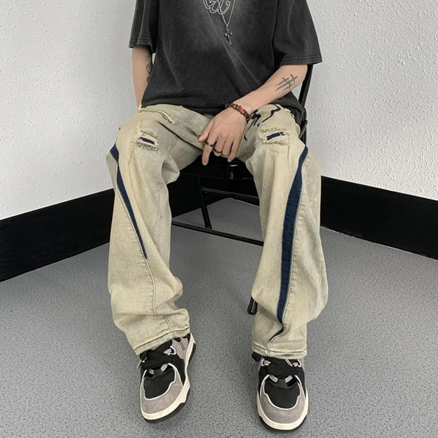 Men's Ripped Distressed Design Regular Fit Jeans Casual Loose Jeans