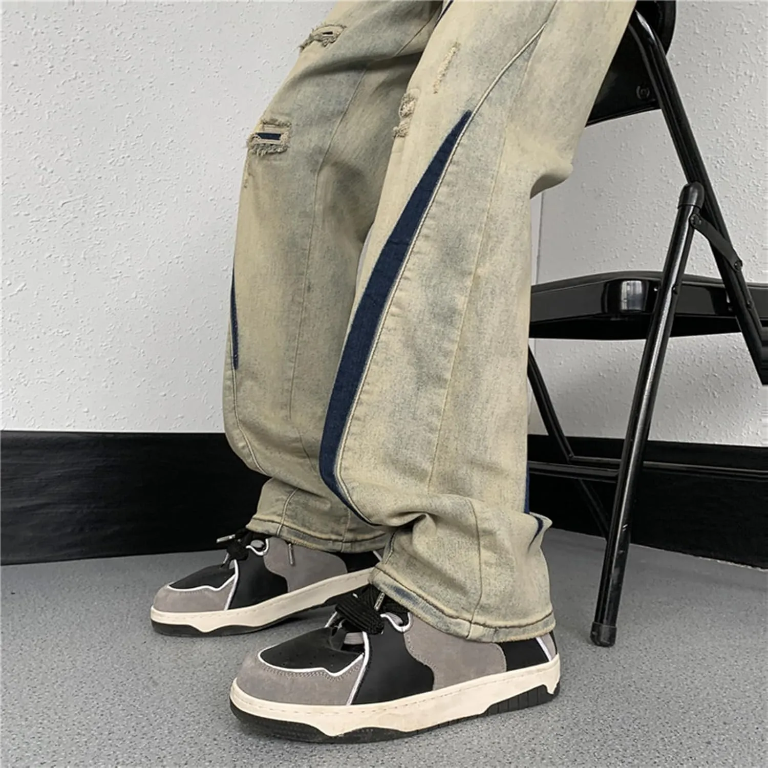 Men's Ripped Distressed Design Regular Fit Jeans Casual Loose Jeans